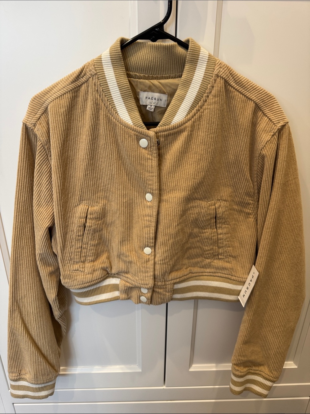 PacSun Tan Corduroy Cropped Bomber Jacket